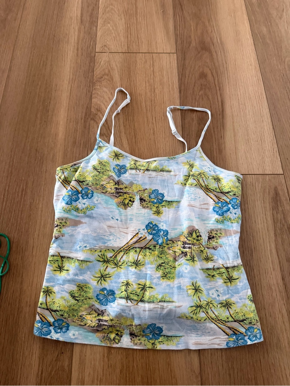 Y2K Xhileration Tropical Floral Spaghetti Strap Tank Top - Blue & Green
